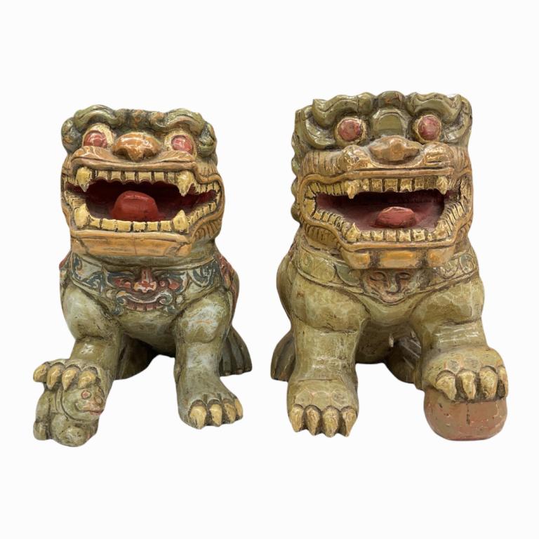 Pr Frederick Cooper Polychrome Wooden Foo Lions (1 of 3)