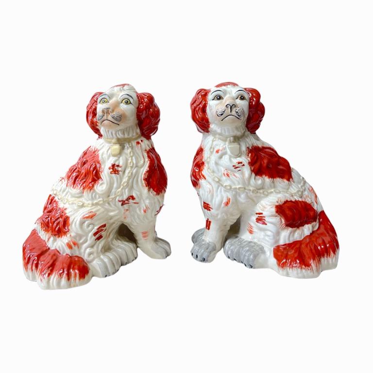 Pr. Antique Staffordshire English Porcelain Dogs (1 of 4)