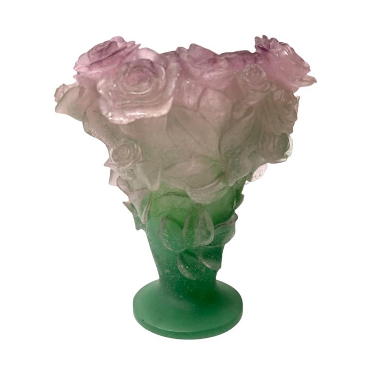 Large Daum Pate de Verre Glass Cabbage Roses Vase (1 of 4)