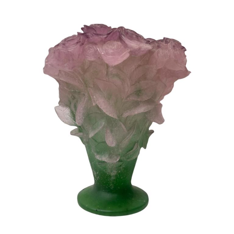 Large Daum Pate de Verre Glass Cabbage Roses Vase (1 of 4)