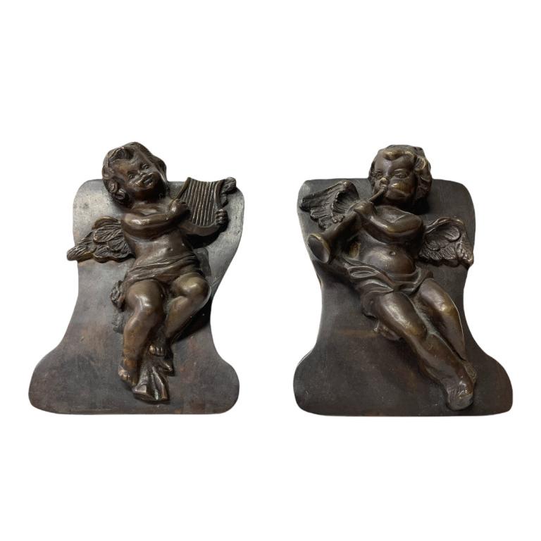 Pair Of Vintage Antique Bronze Cherubs Bookends (1 of 4)