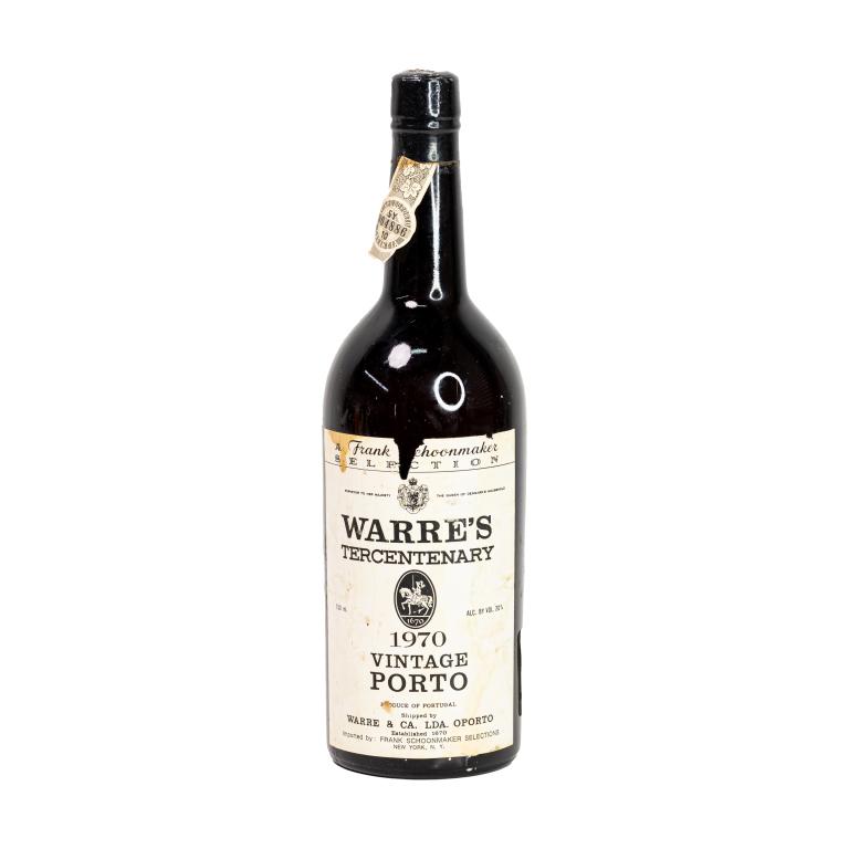 1970 Warre's Tercentenary Vintage Port 750mL: 1970 Frank Schoonmaker Warre's Tercentenary Vintage Port Wine bottle 750mL. Sealed and kept in cellar. Some wear to labels.