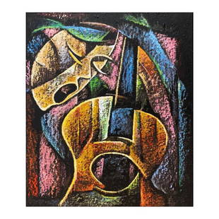 Zinovy Shersher (RUSSIA 20th/21st) Mixed Media: Zinovy Shersher (RUSSIAN / UNITED STATES / NEW YORK, 20th / 21st century) mixed media hand embellish oil over giclee on canvas depicting an abstract design over black ground. Signed to lower right. In