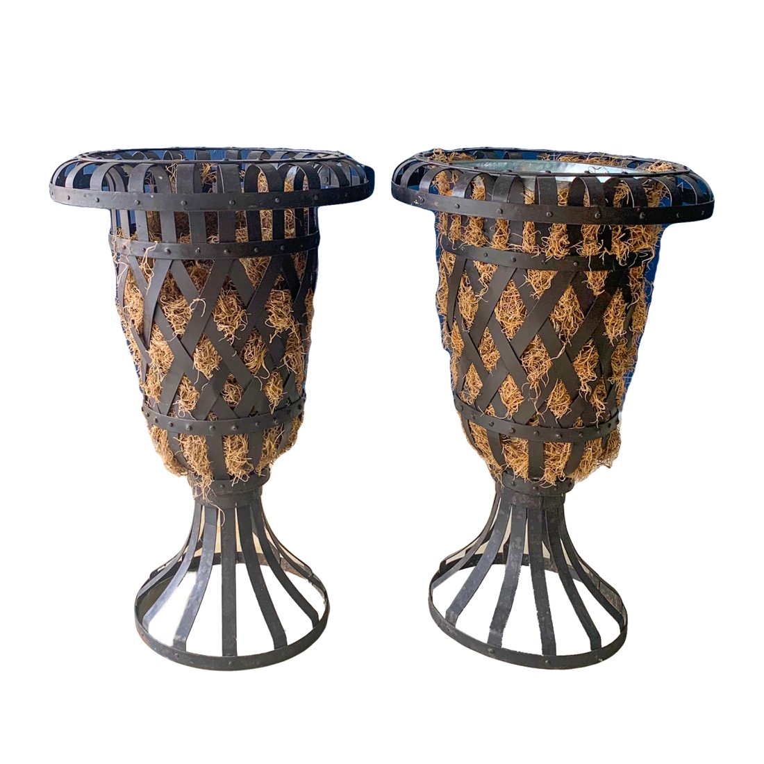 Pair Of Vintage Riveted Wrought Iron Floor Urns (1 of 4)