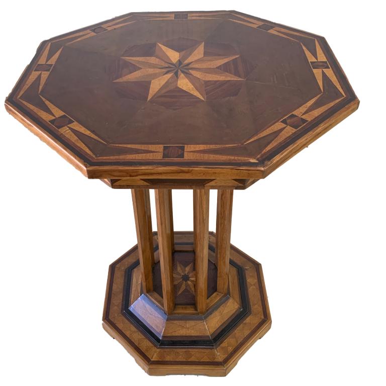 Antique Marquetry Wooden Inlaid Octagonal Table (1 of 2)