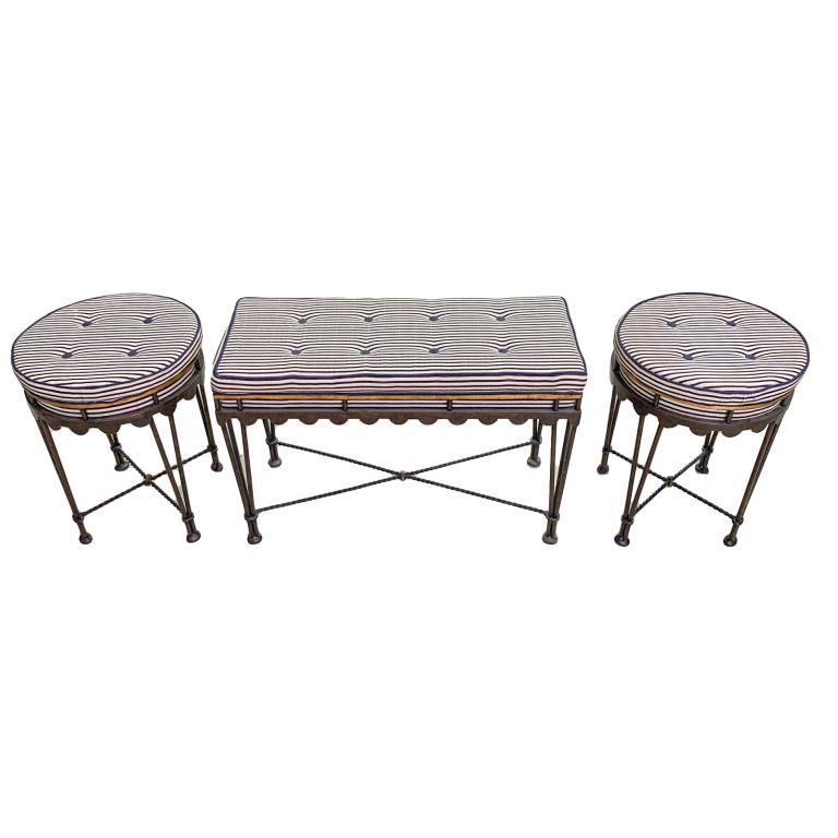 3 Piece Mid Century Modern Bronze Bench & Stools (1 of 1)