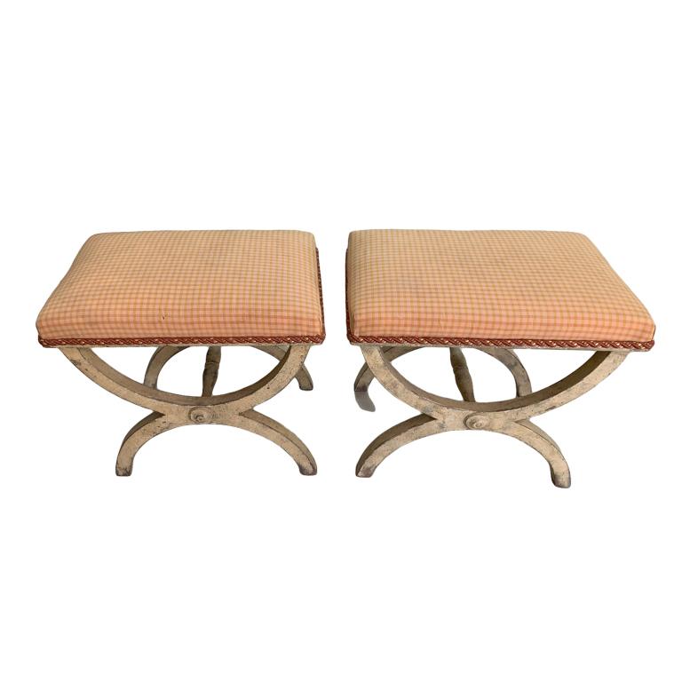 Pr 19th C Regency Painted Wood "X" Base Stools (1 of 1)