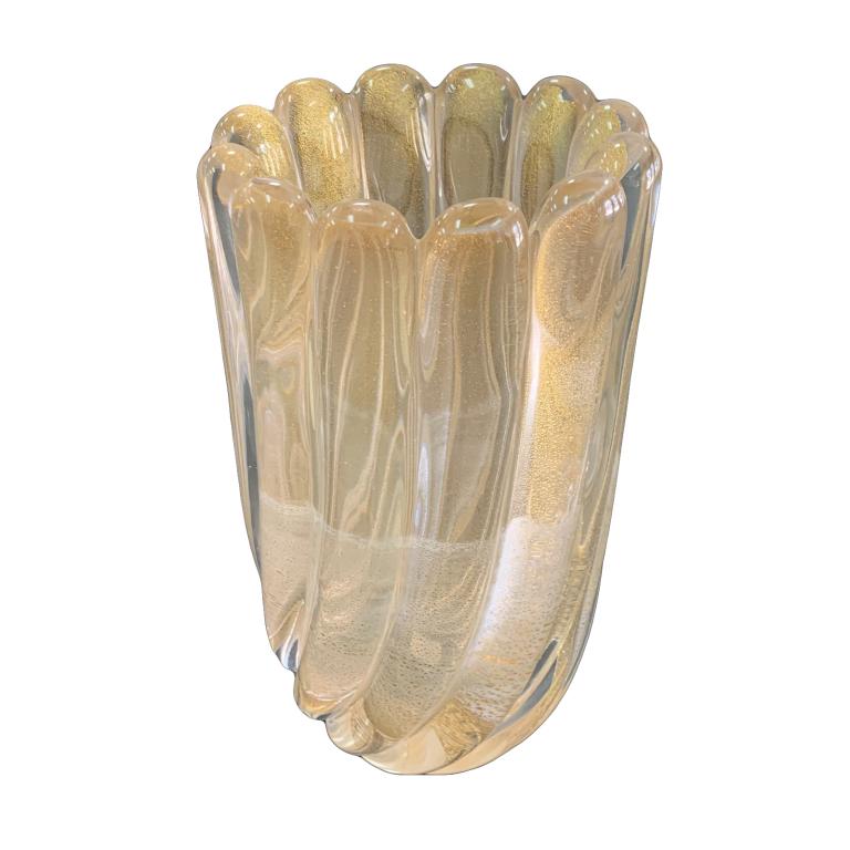 Archimede Seguso Murano Gold Fleck Ribbed Vase (1 of 2)