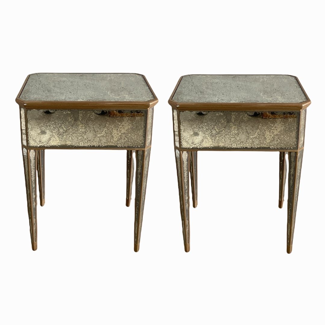 Pr Hollywood Regency Mirror Inlaid End Tables (1 of 3)