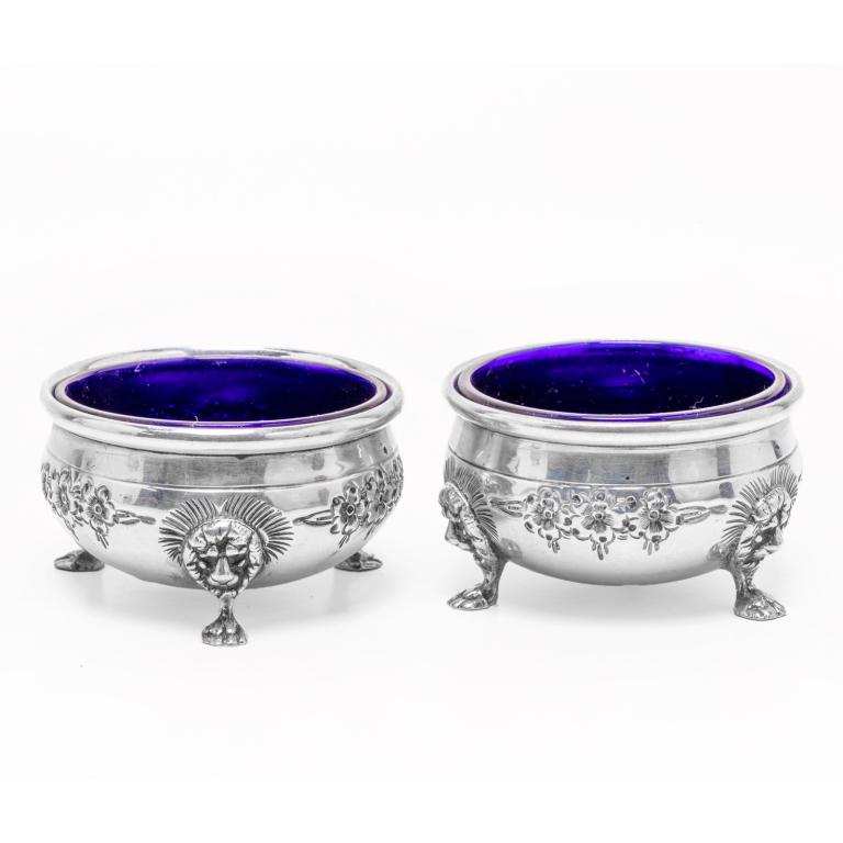 Pr Sterling Silver Cobalt Glass Lined Salt Cellar (1 of 3)