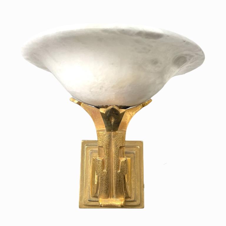 Art Deco Gilt Bronze Alabaster Shade Wall Sconce (1 of 3)
