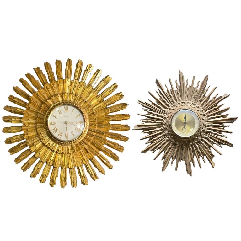 2 Mid Century Modern Gilt Wood Syroco Sunburst Clo (1 of 4)