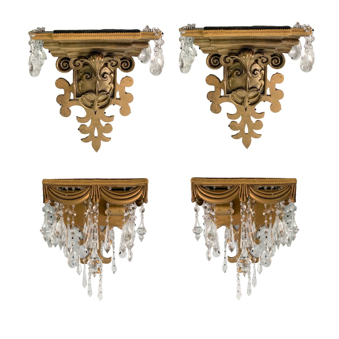 4 Gilt Wood & Crystal Prism Dangle Wall Sconces (1 of 3)