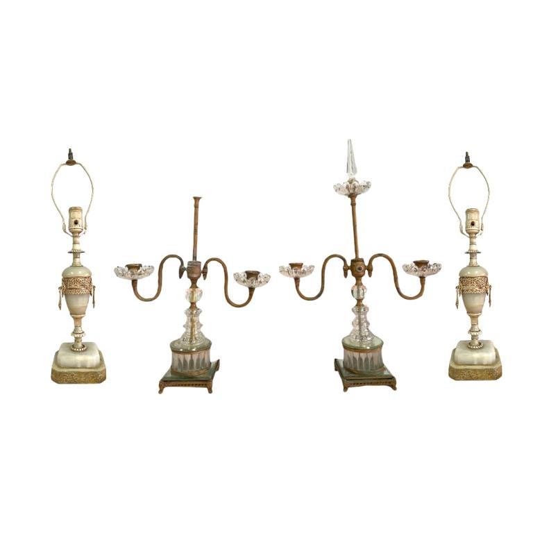 2 Pairs of Vintage Table Lamps Onyx & Crystal (1 of 3)