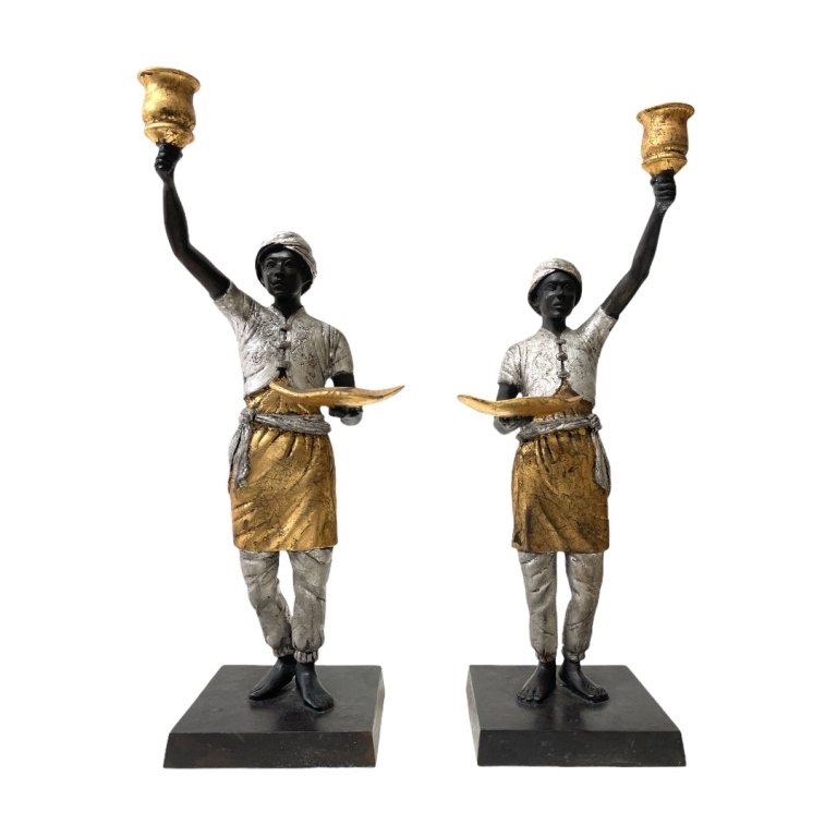 Pr Gilt Silvered Bronze Blackamoor Candle Holders (1 of 4)