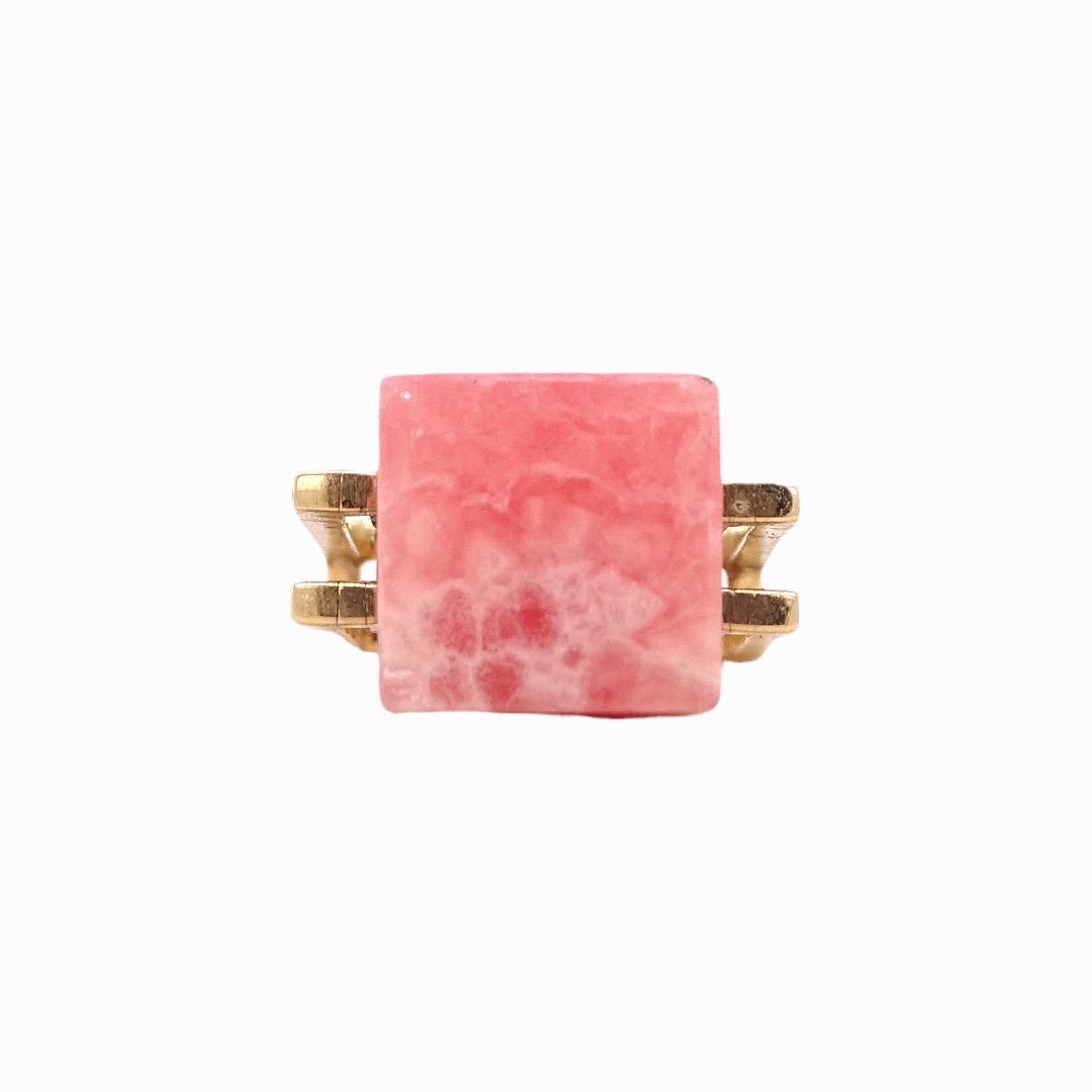 Modernist 18K Rhodochrosite Yellow Gold Ring (1 of 4)