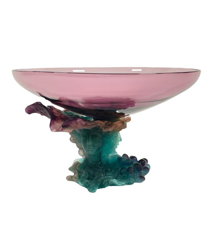Impressive Daum France Pate de Verre art glass footed Bacchus centerpiece compote bowl having a (1 of 5)