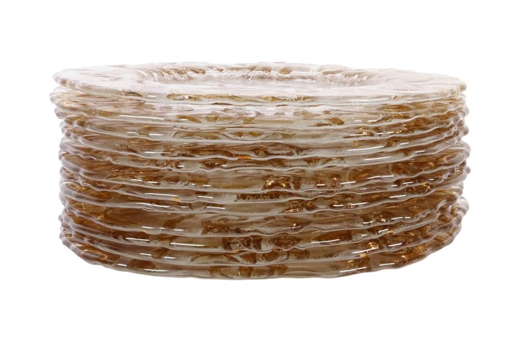 A set of 12 vintage, possibly French?, cut glass dinner plates having a scrolled vine design with (1 of 8)