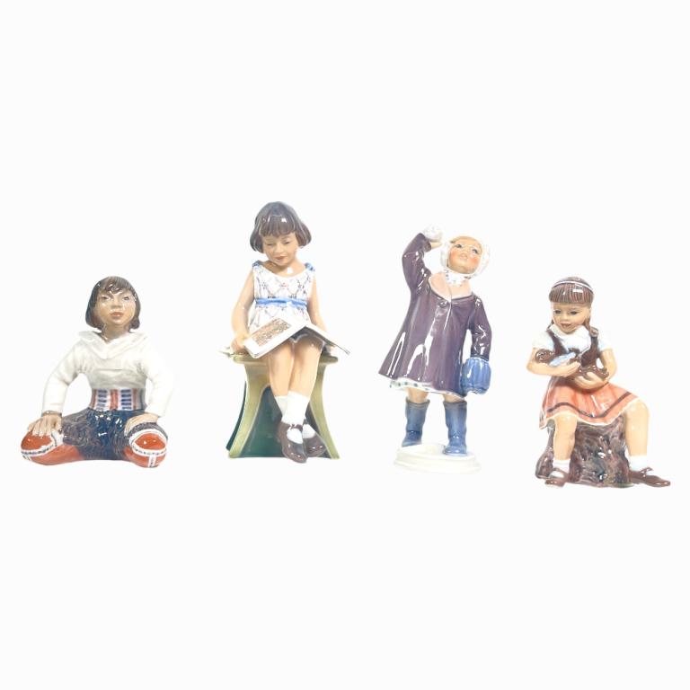 A lot of four Dahl Jensen Copenhagen Danish porcelain sculptures depicting children. Each fully (1 of 4)