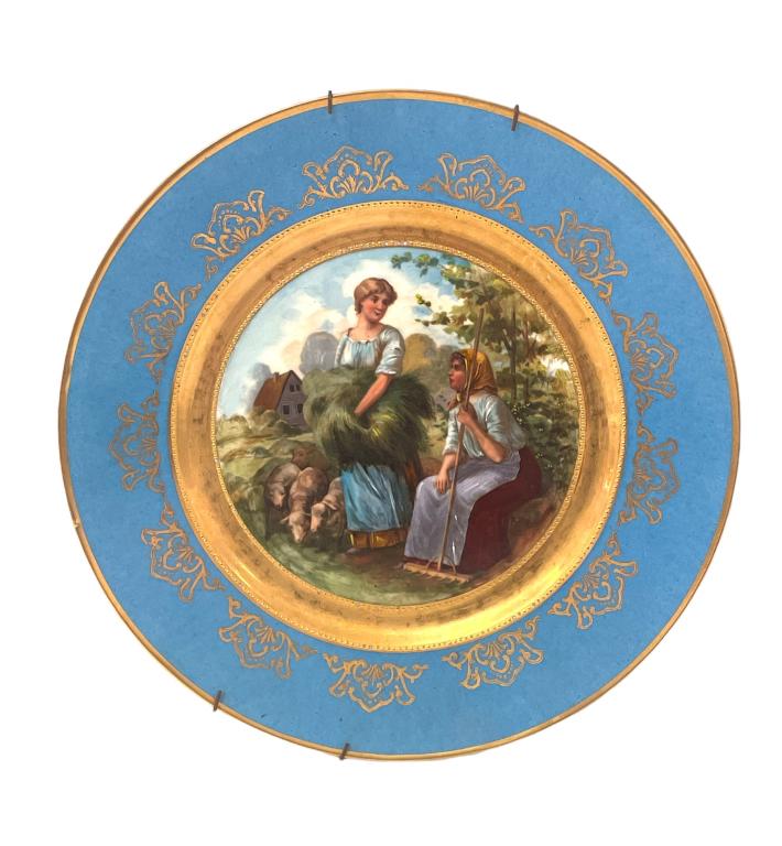 A lot of 4 Royal Vienna Austrian porcelain cabinet plates depicting classical scenes. Each with blue (1 of 8)