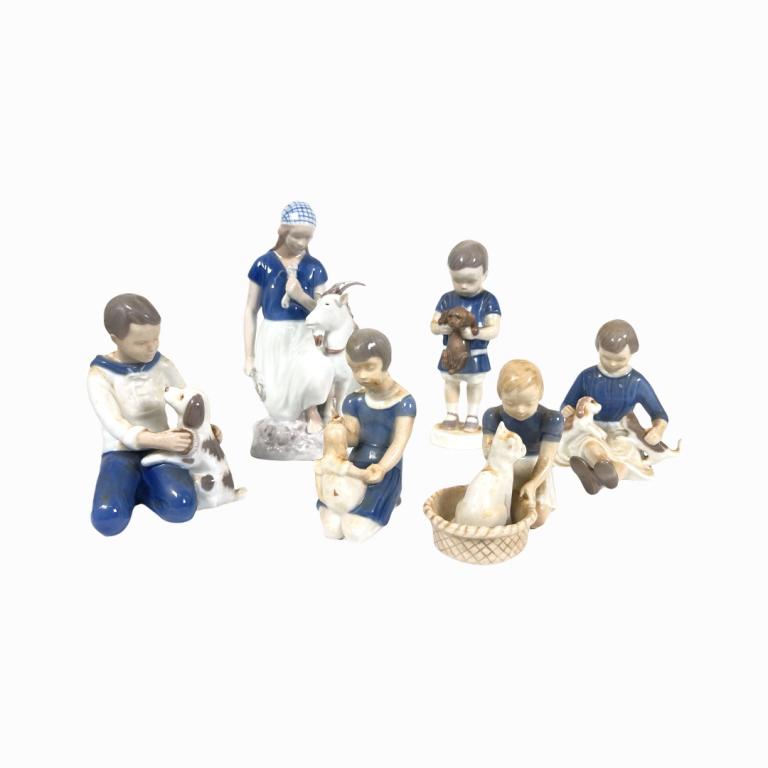 A lot of 6 Bing & Grondahl Copenhagen Denmark porcelain group sculptures depicting children with (1 of 5)