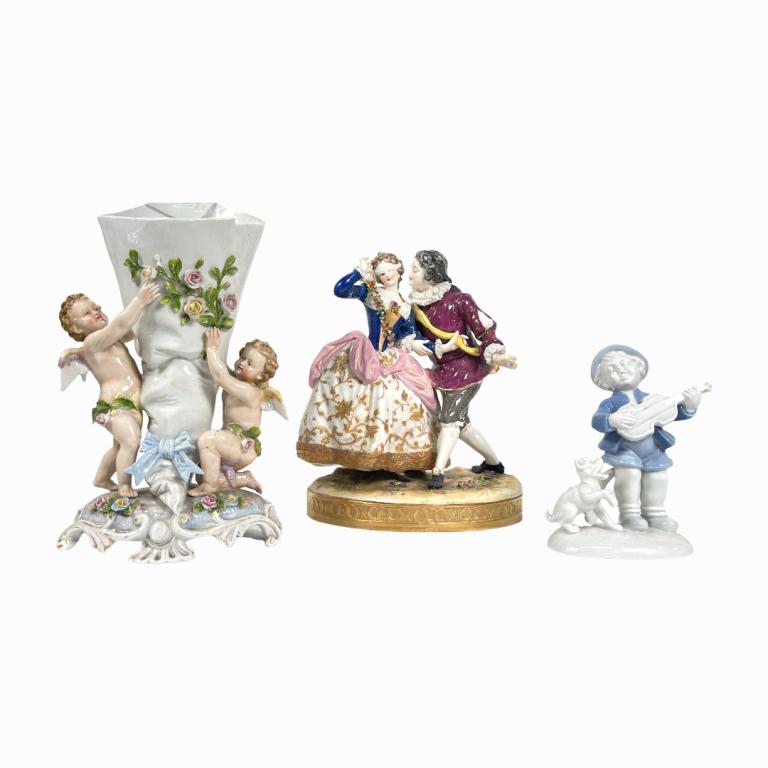 A lot of three vintage and antique German porcelain items to include one of a courting couple with (1 of 5)