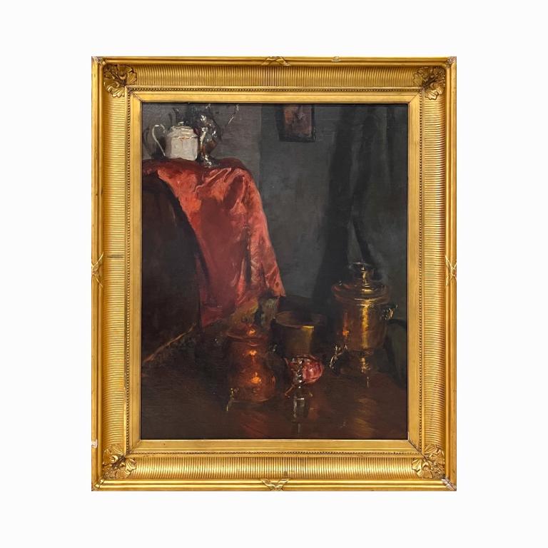 Attributed to William Merritt Chase (AMERICAN, 1849 - 1916) still life oil painting on canvas (1 of 4)