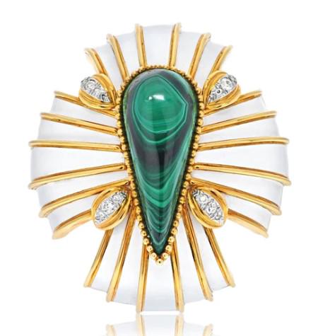 DAVID WEBB ENAMEL MALACHITE MALTESE CROSS BROOCH (1 of 5)