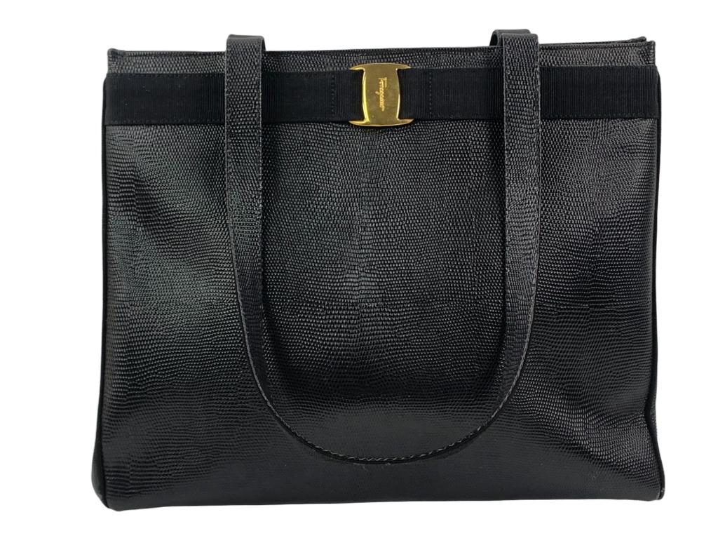 Ferragamo Vara Shoulder Bag: Item #: 13 Item: Ferragamo Vara Shoulder Bag Designer:FERRAGAMO Condition:A Color:Black Hardware Color:Gold Material:Leather Accesories:Dust Bag & Box Serial Number: Strap Drop / Handle Length/Waist:1