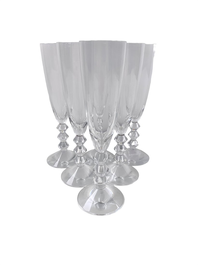 Set of 6 Vega Model Baccarat Champaign Glasses. Measuring 9 inches tall.: Set of 6 Vega Model Baccarat Champaign Glasses. Measuring 9 inches tall.