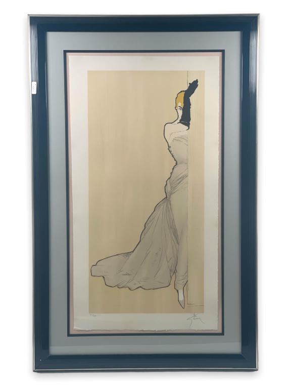 Rene Gruau Lithograph on Paper. Signed. Numbered 97/300. Measures total framed 46 inches high x 29 (1 of 7)