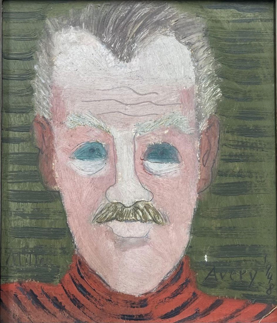 Milton Avery, elder man on board. Signed. Dated. Measures 10 inches high x 8 inches wide. (1 of 2)