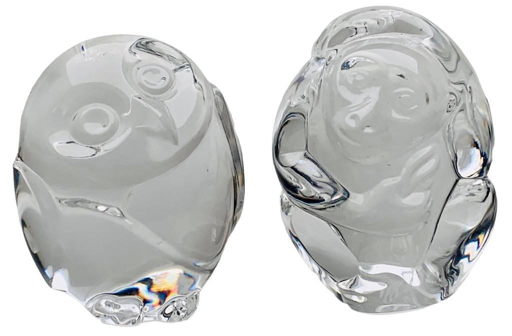 (2) Steuben Owl and Monkey Crystal Paper Weights (1 of 11)