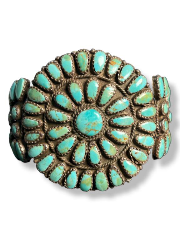 Signed Sterling & Turquoise Cuff Bracelet (1 of 6)