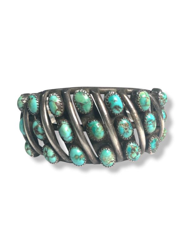 Vintage 3 Row Turquoise Sterling Cuff Bracelet (1 of 8)