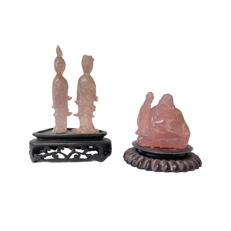 Asian Rose Quartz Buddha and Geisha Figures (1 of 3)
