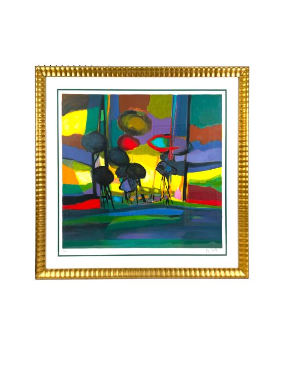 La Clairiere Lumiere Juane Marcel Mouly Framed Art: The Clearing Yellow Light), 1997 Hand signed by artist, Signed in pencil, lower right. Numbered in pencil, lower left. Limited edition 46/300. unframed (Height: 27 inch , Width: 28 1/2 inch ) framed (