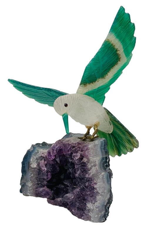 Amazonite Hummingbird on Purple Amethyst Geode (1 of 5)