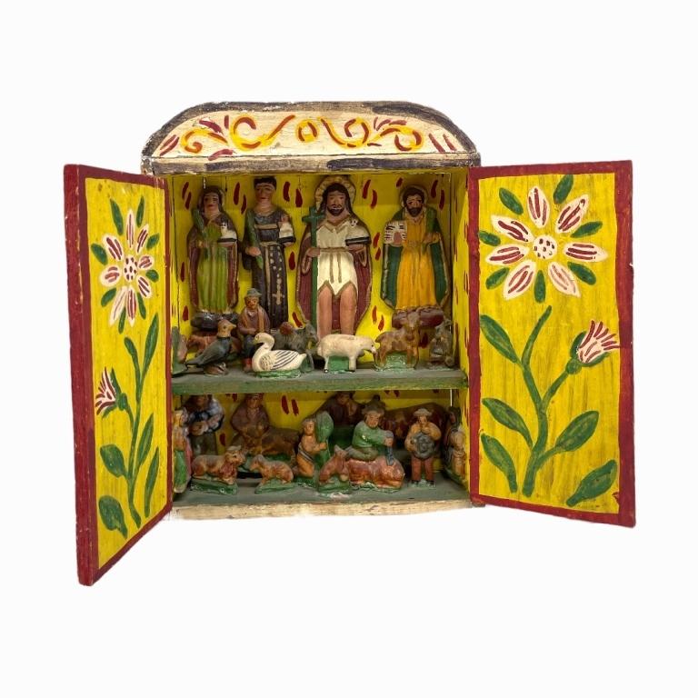 Spanish Folk Art Religious Wooden Shrine Cabinet (1 of 3)