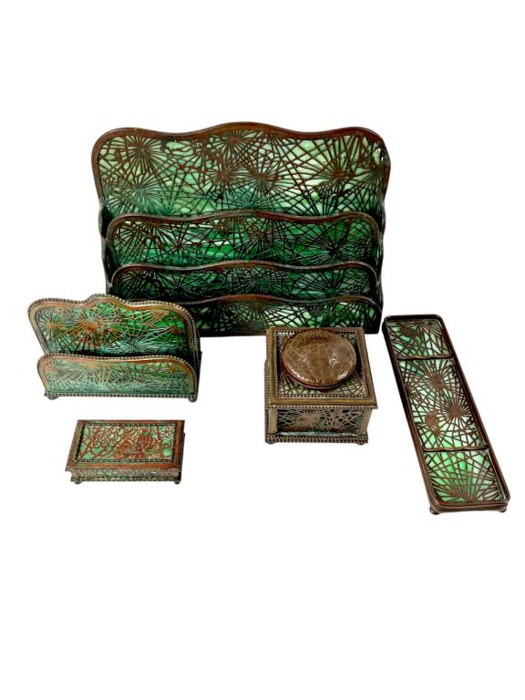 5- Pieces Tiffany Studios Desk Set In Pine Needle (1 of 20)