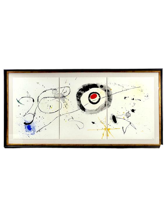 SOICHER MARIN 60's Pop Art Tryptic GICLEE PRINT: Medium: Painting on paper Orientation: Horizontal Art Technique: Acrylic Painting Title: 60's Pop Art Tryptic Custom framed Dimensions: 43.75'' H X 85.75'' W X 1.25'' D Overall Product Weight: 51.2 lb