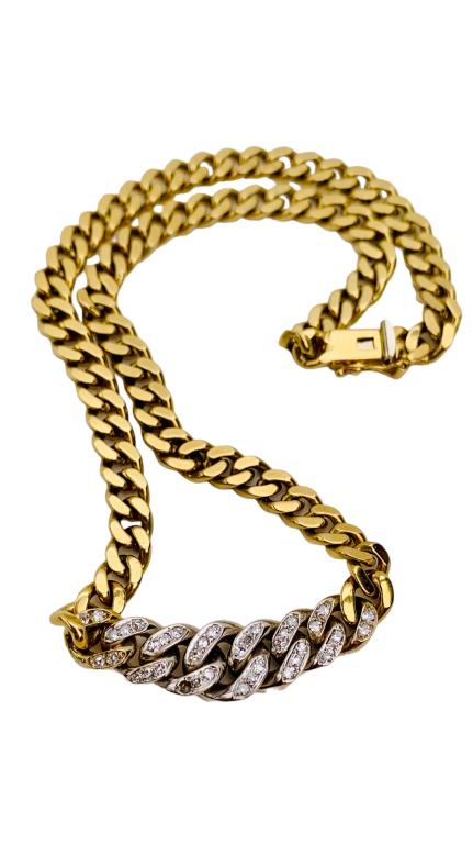 A chimento 18 Karat White & Yellow Gold Cuban Link: A chimento 18 Karat White & Yellow Gold Cuban Link Necklace. Total Weight 36.8 dwt. Measures 15 1/8 inches length.