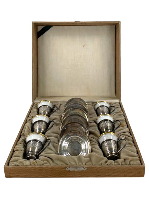 ANTIQUE BOXED Demitasse SAUCERS & HOLDERS (1 of 5)