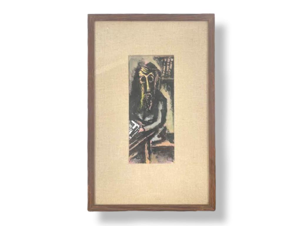 BEN BENN (American 1884-1983) MIXED MEDIA: Ben Benn (1884-1993) mixed media media on paper Signed by artist to the lower right corner. Dimensions: framed: 16 1/2" X 11" IN. art: 9" X 4" IN.