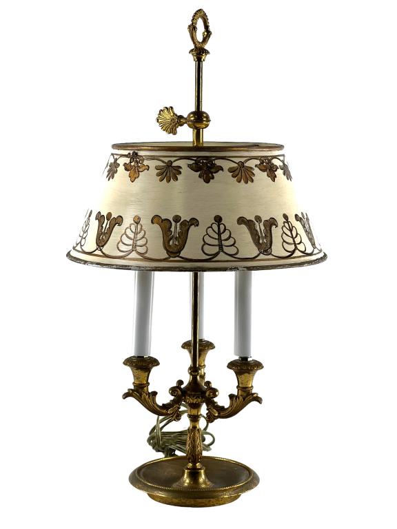 BEAUTIFUL FRENCH ANTIQUE BRASS BOUILLOTTE LAMP: BEAUTIFUL ANTIQUE BRASS BOUILLOTTE LAMP WITH 21"H