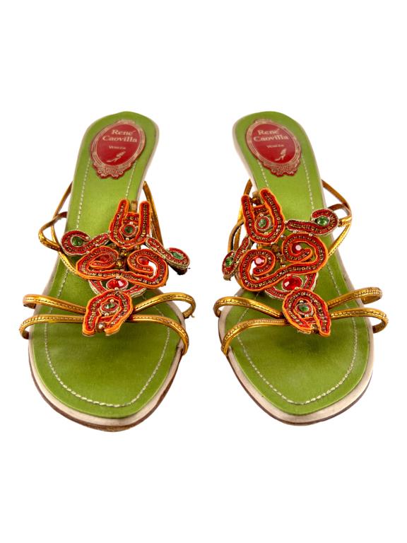 VINTAGE RENE CAOVILLA JEWELED GOLD SANDALS (1 of 8)