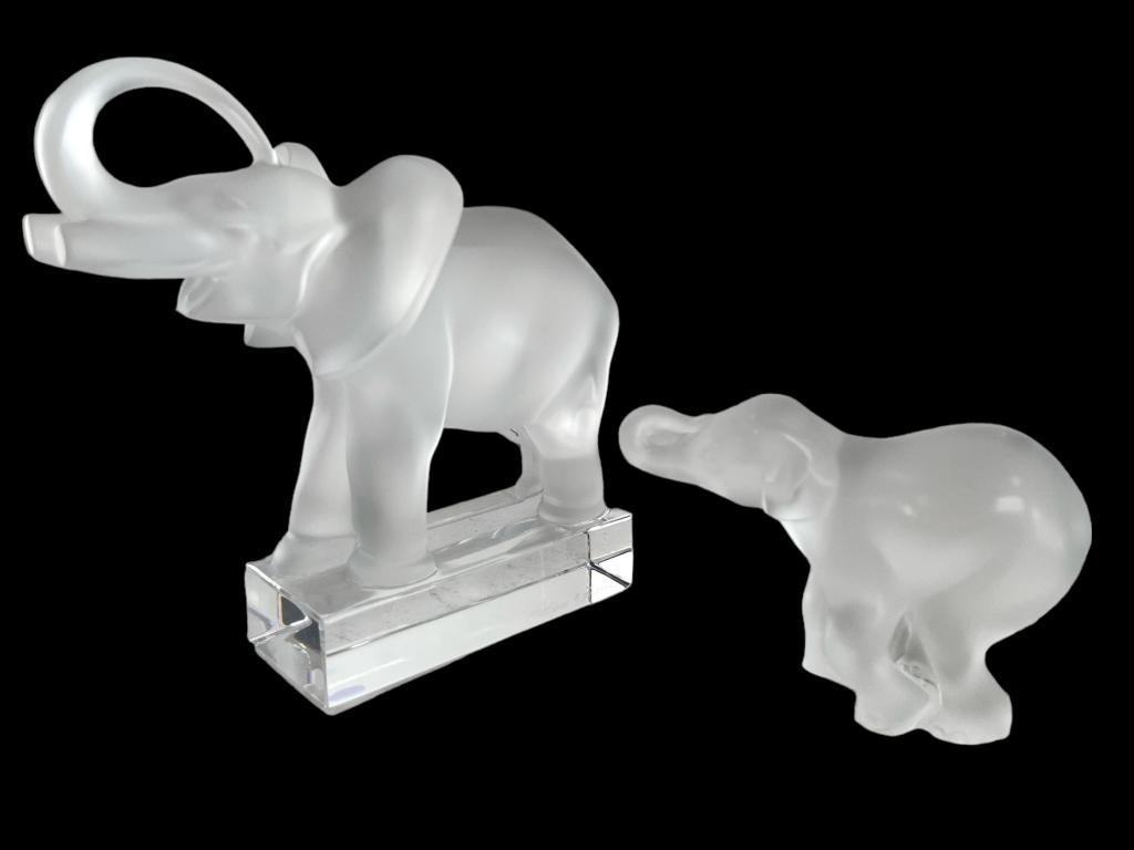 2 LALIQUE FRANCE CRYSTAL ELEPHANT FIGURINES (1 of 6)