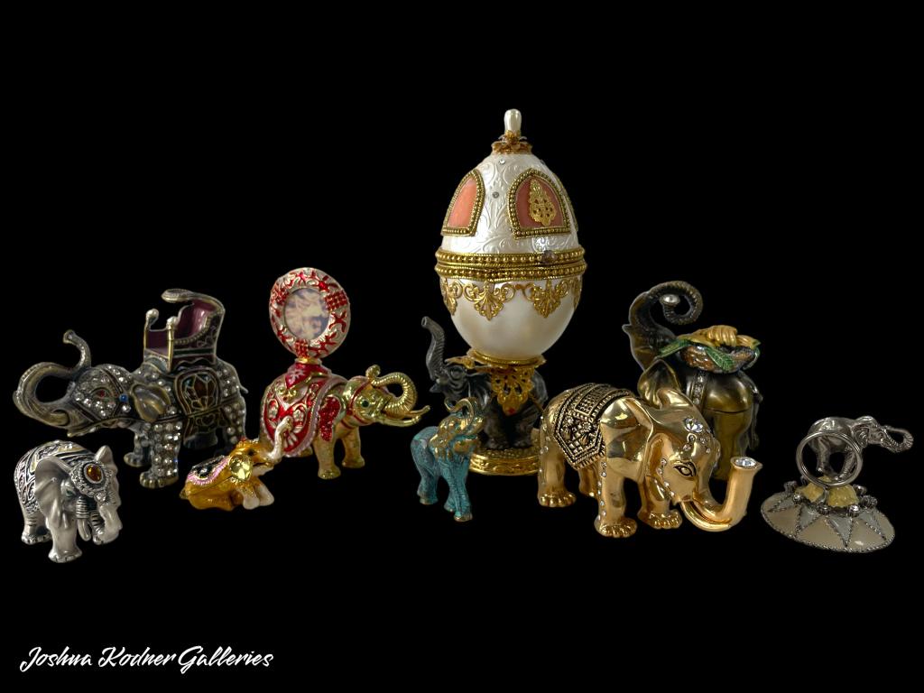 INCREDIBLE 9PCS ENAMEL JEWELED ELEPHANT TRINKET (1 of 4)