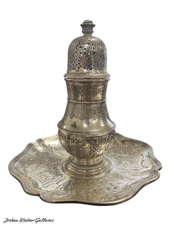 19TH C. BRITISH SILVER SUGAR CASTER WITH PLATE (1 of 5)