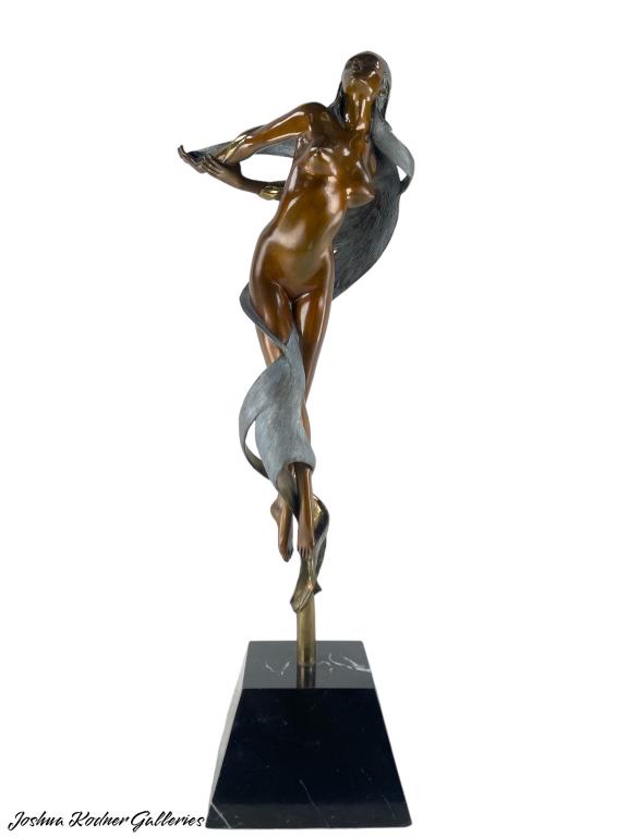ANGELO BASSO (1943-2011) NUDE FEMALE BRONZE SCULPT: ANGELO BASSO (1943-2011) NUDE FEMALE BRONZE SCULPTURE SIGNED A. BASSO AT BASE 123/175 ART RENAISSANCE 1986 APPROX: 25.875 x H x 10.125 W x 7.5 D inches. EF
